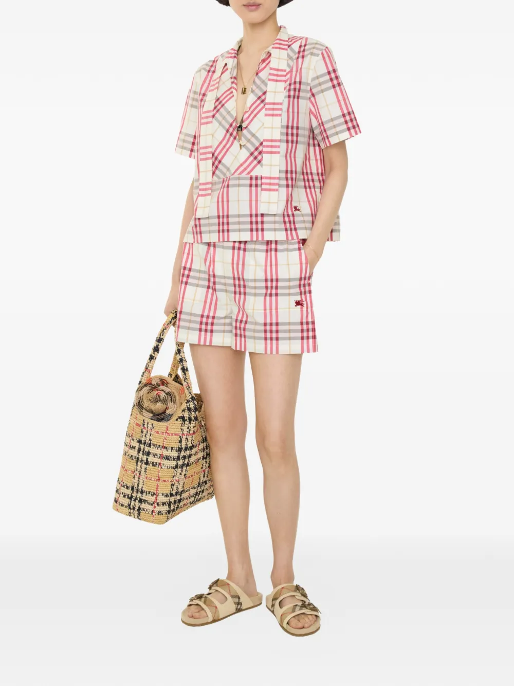  Burberry Check Cotton Shorts - Neutrals 