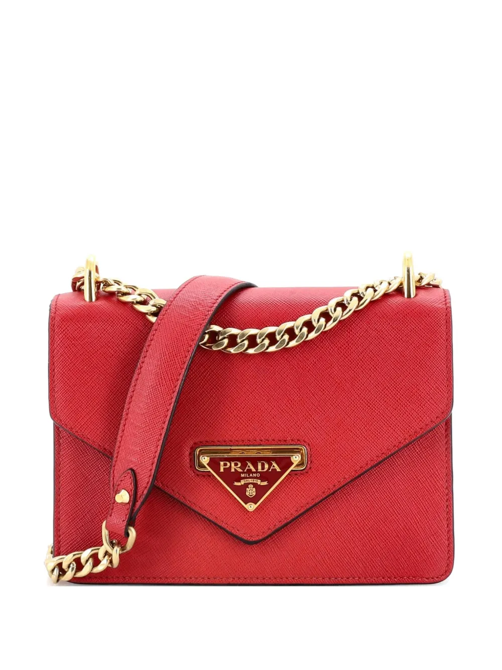 Prada Pre-Owned Envelope Flap Chain Shoulder bag Saffiano Leather Small crossbody bag - Rosso