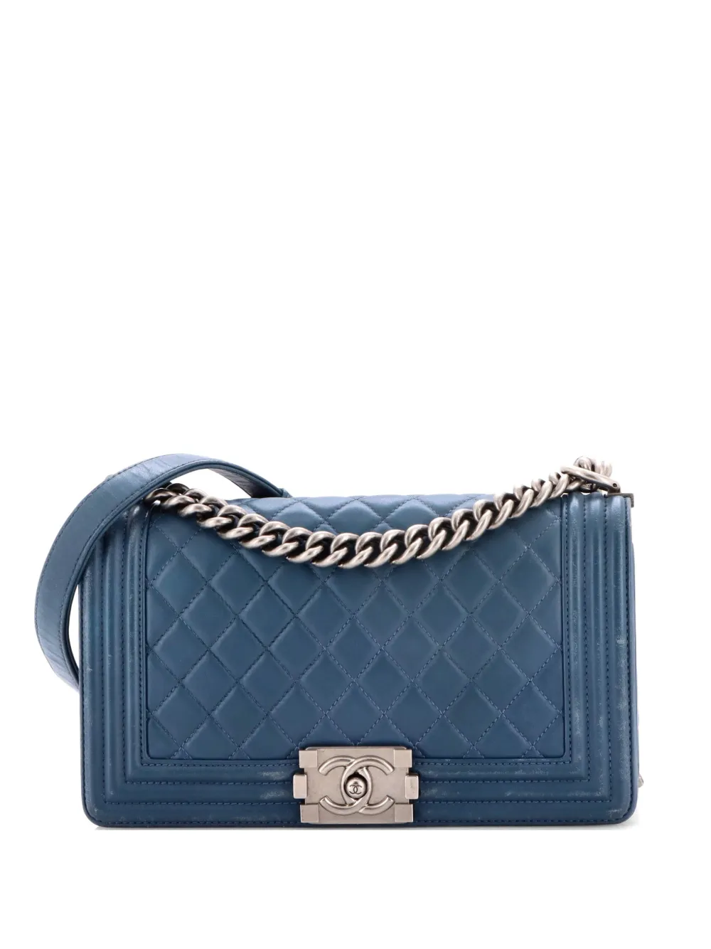 CHANEL Pre-Owned Borsa a spalla Boy media in pelle di agnello trapuntata con battente - Blu