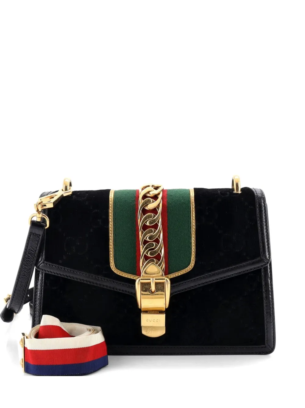 Gucci Pre-Owned Borsa a spalla Sylvie piccola in velluto GG con tracolla - Nero