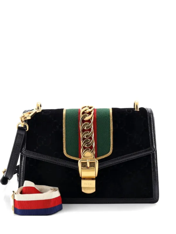 Gucci Pre-owned Sylvie Shoulder Bag GG Velvet Small Crossbody Bag in Black