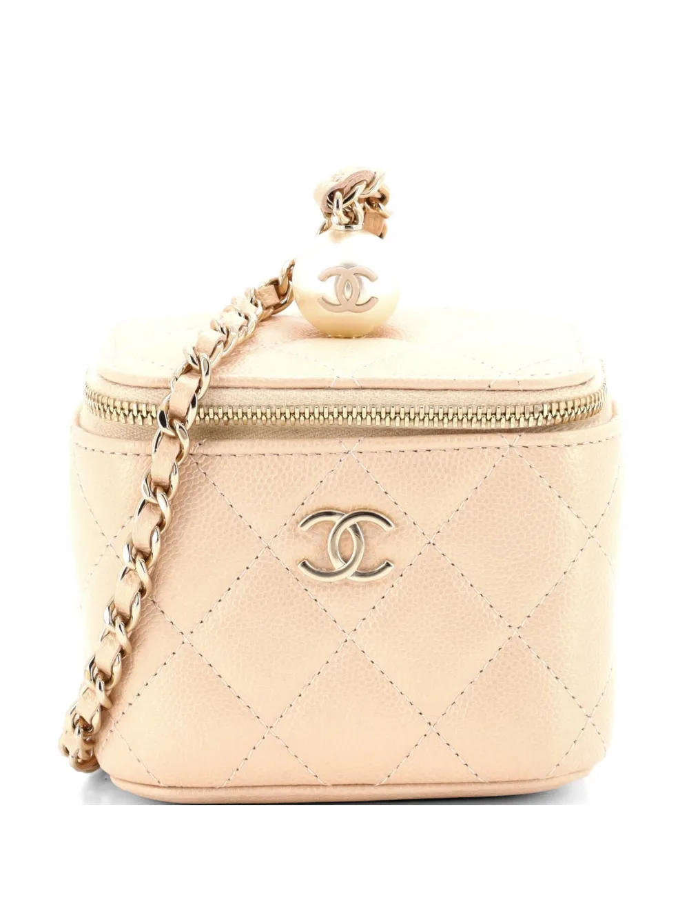 CHANEL Pre-Owned Clutch Classic Pearl Vanity Case mini in pelle Caviar trapuntata con catena - Oro