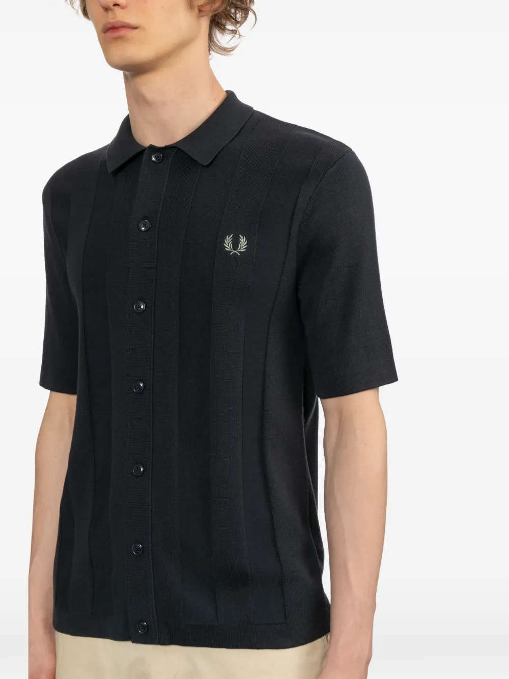 Fred Perry Overhemd met korte mouwen en geborduurd logo Blauw