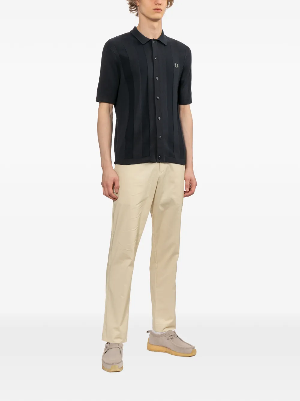 Fred Perry Overhemd met korte mouwen en geborduurd logo Blauw