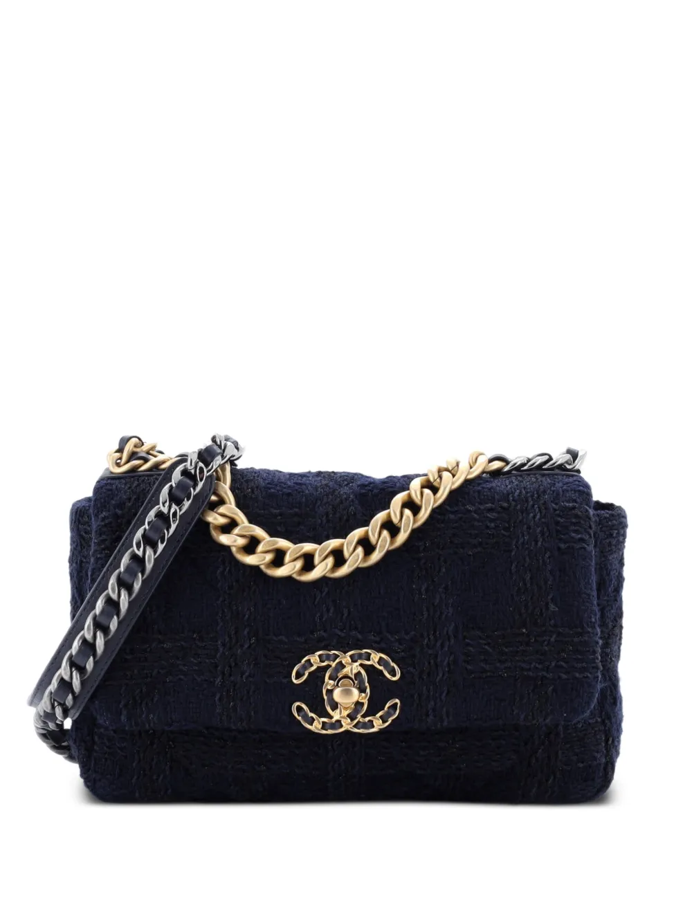 CHANEL Pre-Owned 19 Flap Bag Quilted Tweed Medium crossbody bag - Nero