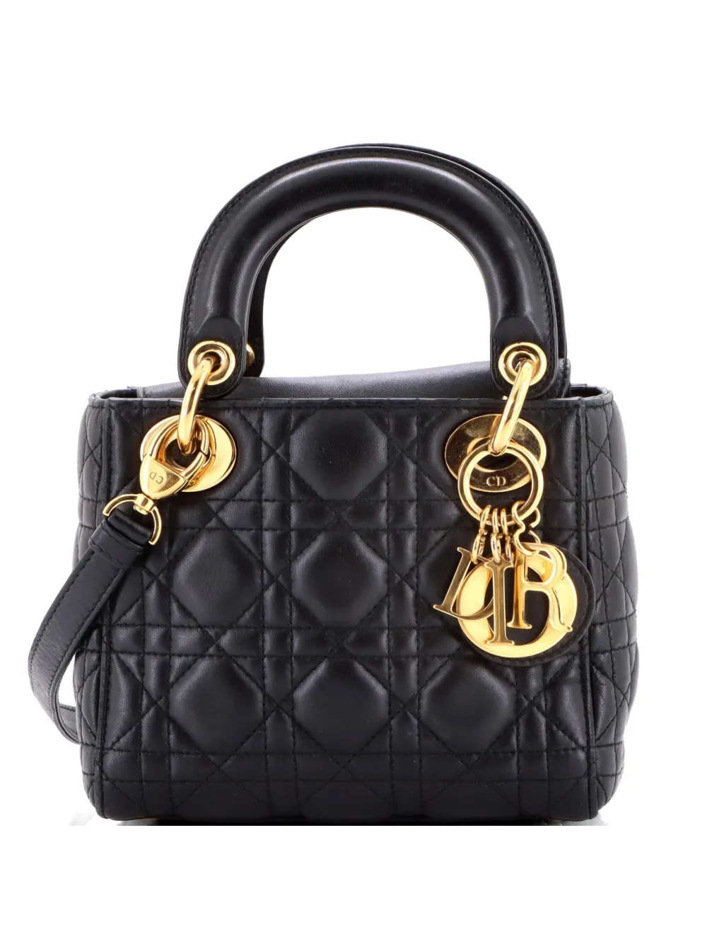 Christian Dior Pre-Owned Lady Dior Bag Cannage Quilt Lambskin Mini satchel - Nero