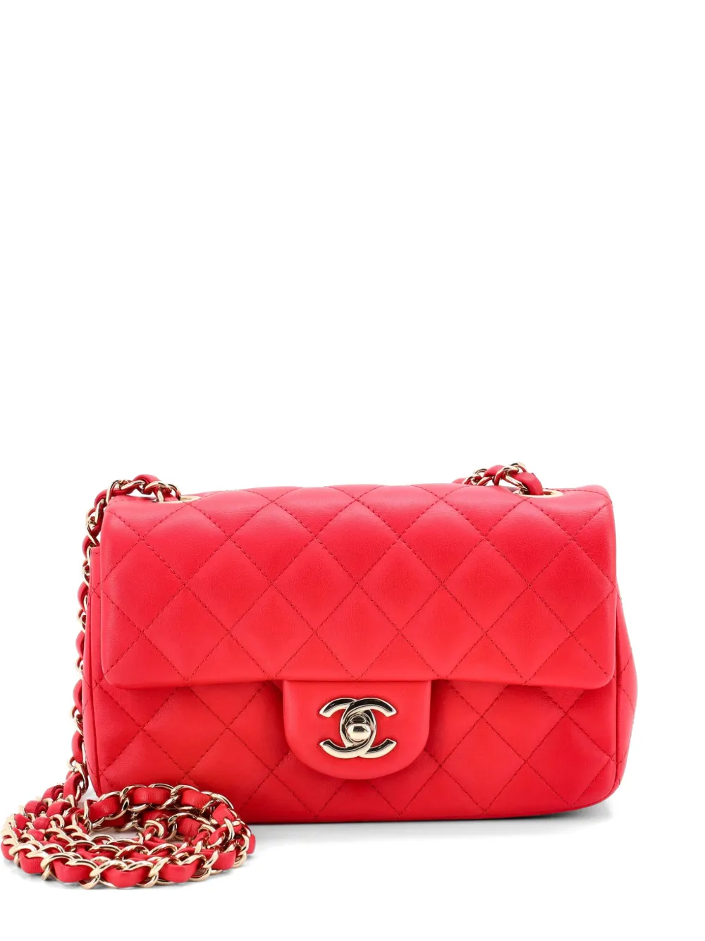 CHANEL Pre-Owned Borsa a tracolla Classic Flap mini in pelle di agnello trapuntata metallizzata - Rosso