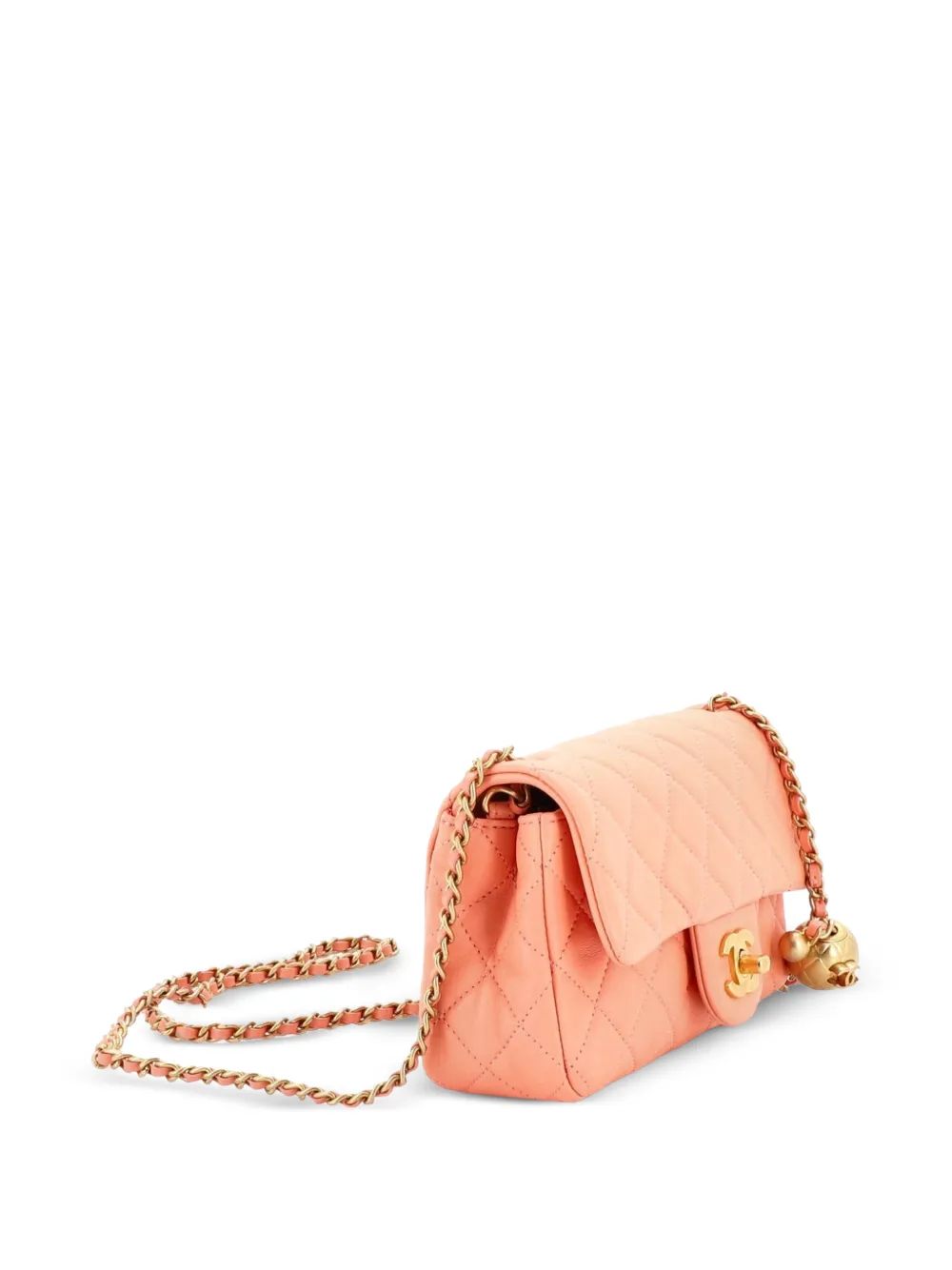  Chanel Pre-owned Borsa A Tracolla Pearl Crush Mini In Pelle Di Agnello Trapuntata Con Battente - Arancione 