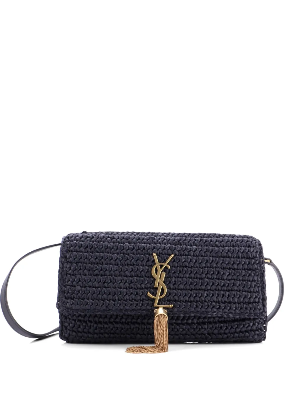 Saint Laurent Pre-Owned Kate 99 Tassel Flap Bag Woven Raffia Medium shoulder bag - Nero