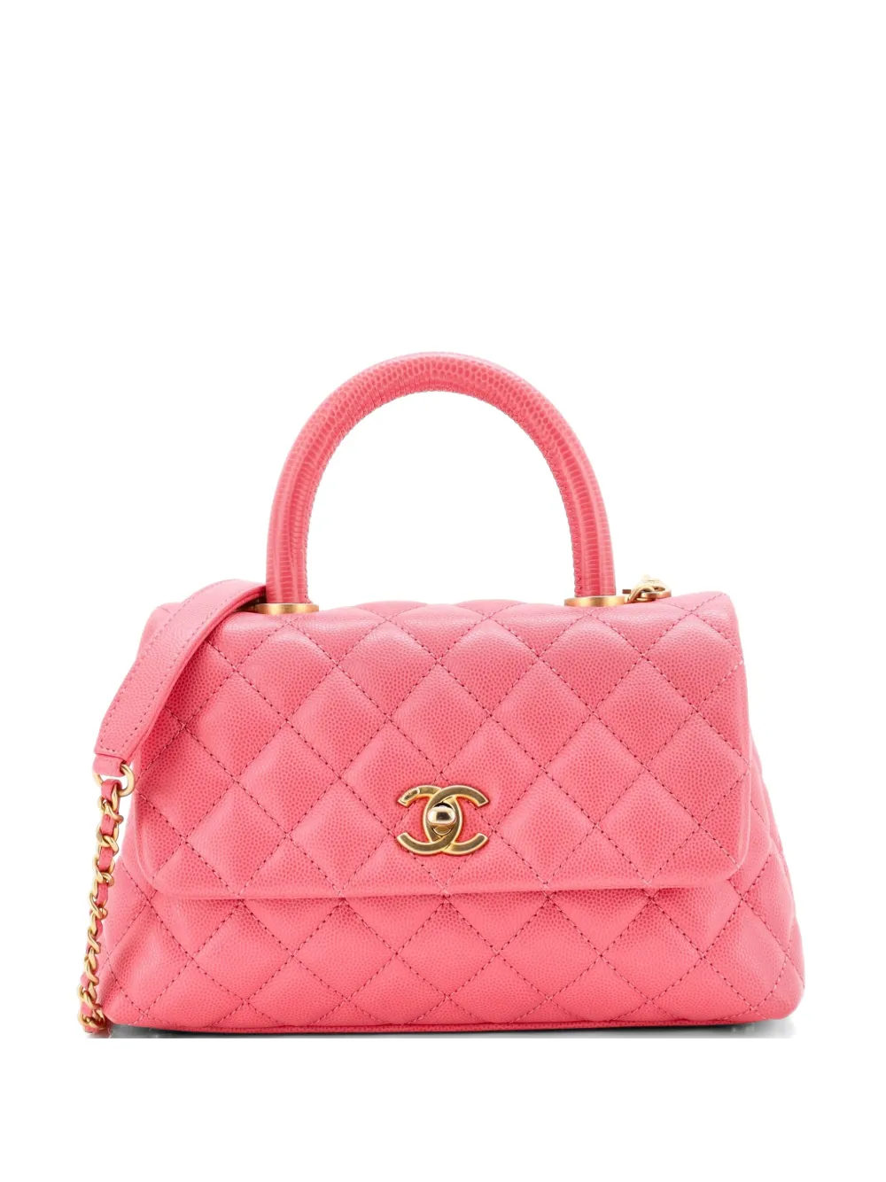 CHANEL Pre-Owned Borsa a tracolla Coco piccola in pelle Caviar trapuntata e pelle di lucertola con manico - Rosa