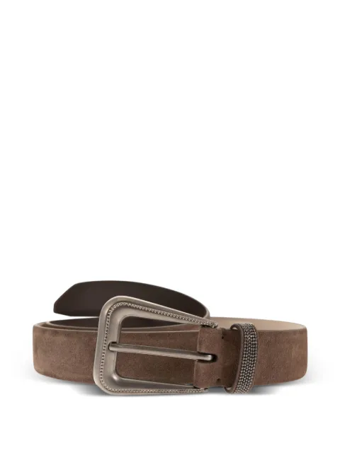Brunello Cucinelli cinturón de gamuza con apliques en la hebilla