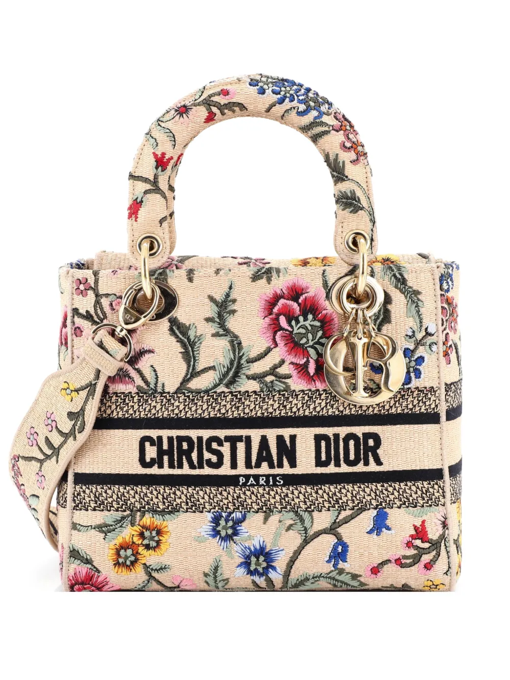Christian Dior Pre-Owned Lady D-Lite Bag Embroidered Raffia Medium satchel - Toni neutri
