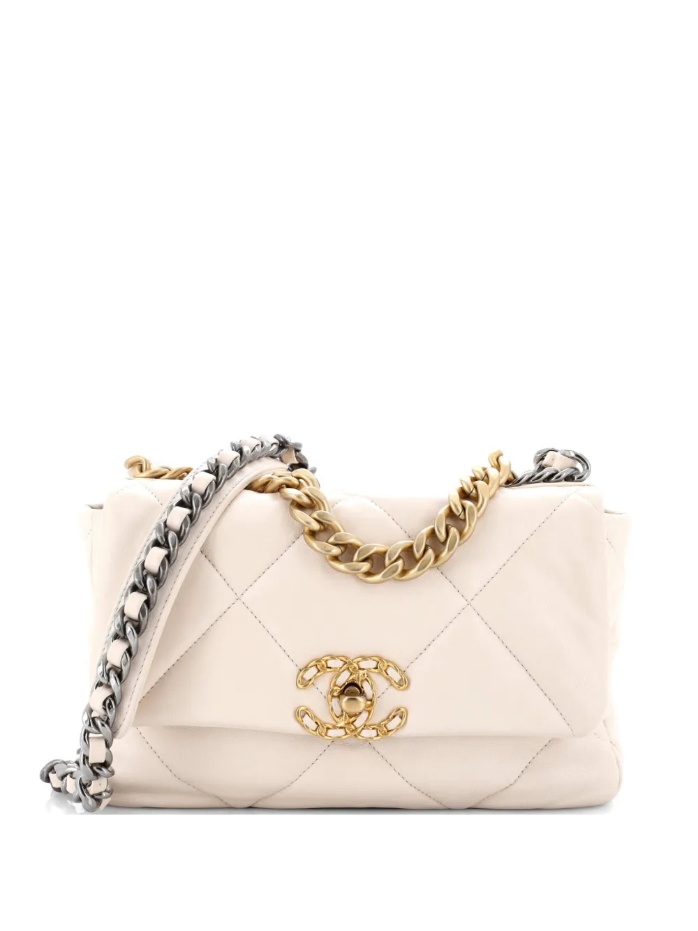 CHANEL Pre-Owned 19 Flap Bag Quilted Leather Medium crossbody bag - Neutrals