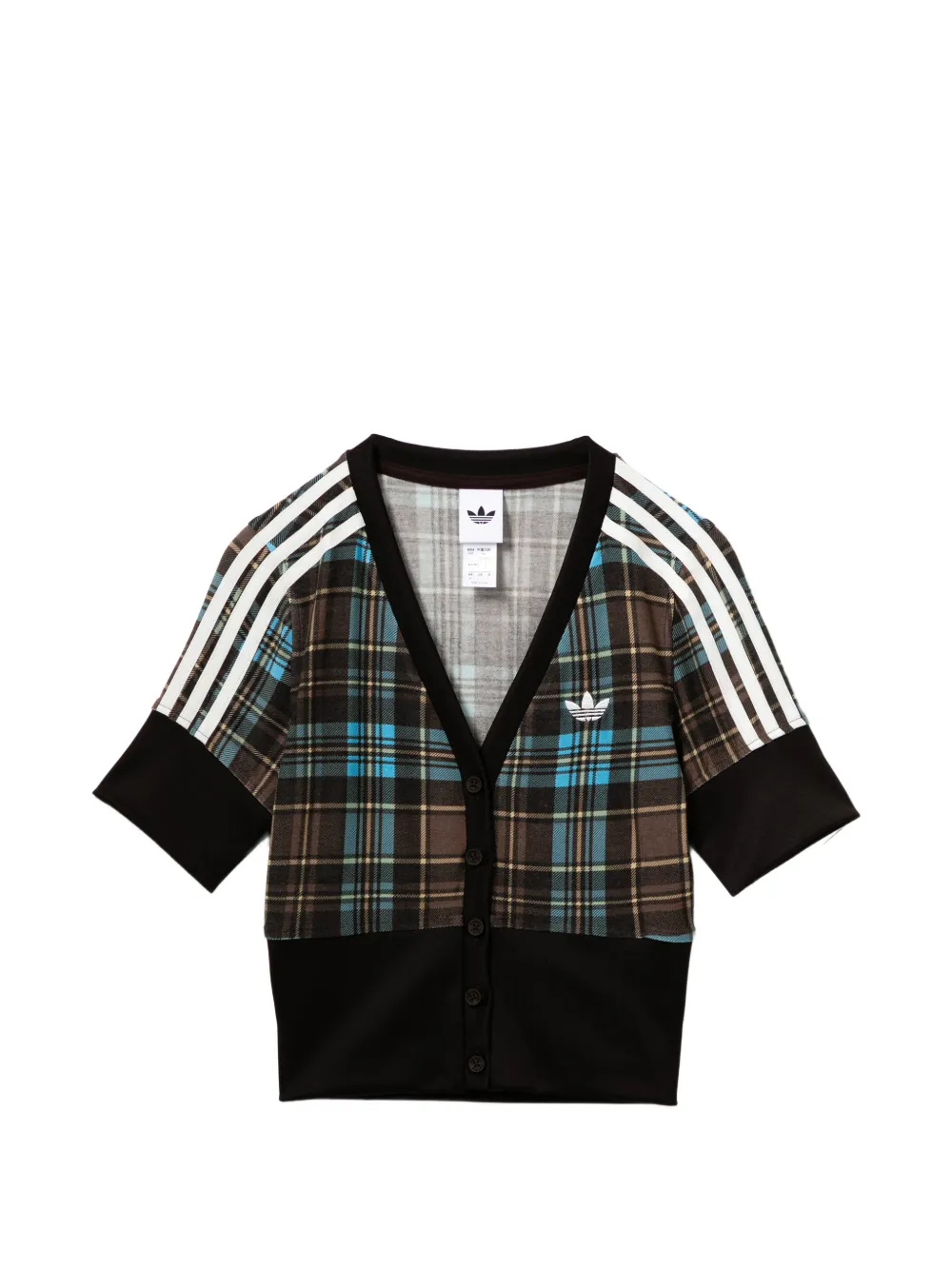 adidas checked V-neck T-shirt - Marrone