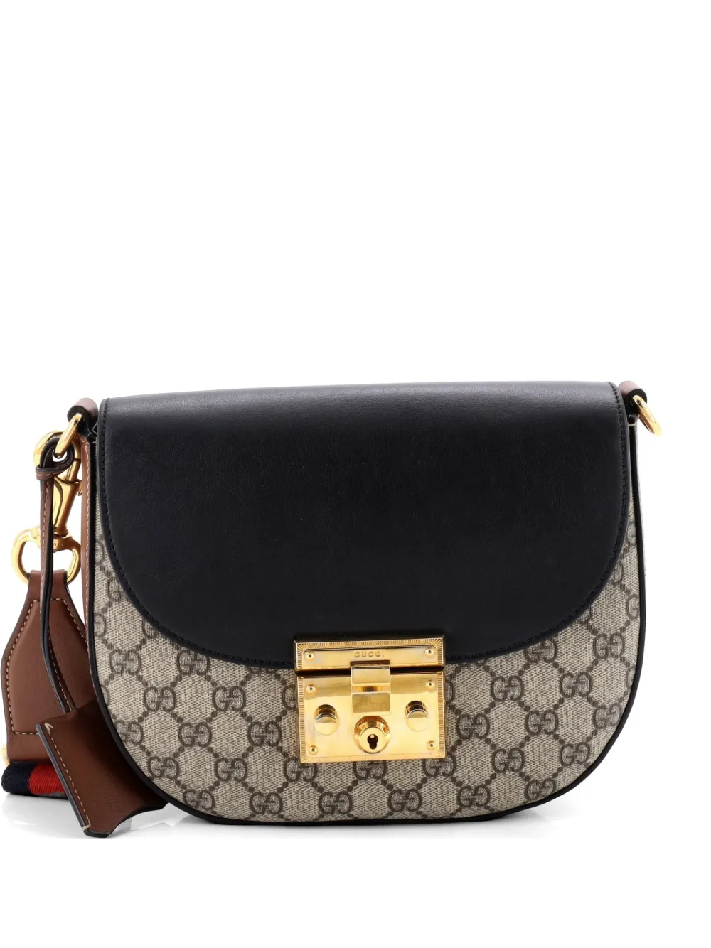 Gucci Pre-Owned Padlock Saddle Shoulder Bag GG Coated Canvas and Leather Medium crossbody bag - Nero