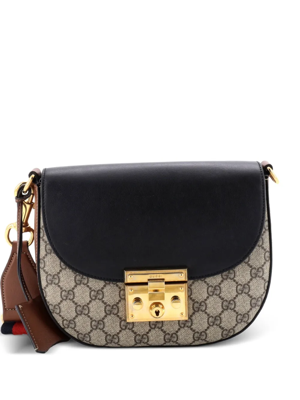 Gucci Pre-Owned Padlock Saddle Shoulder Bag GG Coated Canvas and Leather Medium crossbody bag - Nero