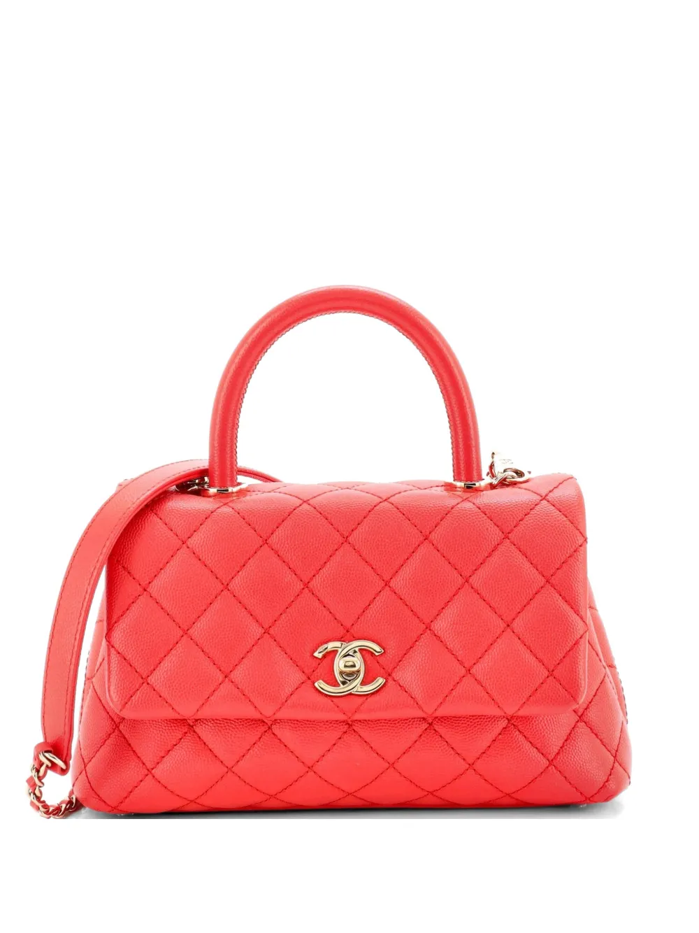 CHANEL Pre-Owned Coco Top Handle Bag Quilted Caviar Mini satchel - Rosso