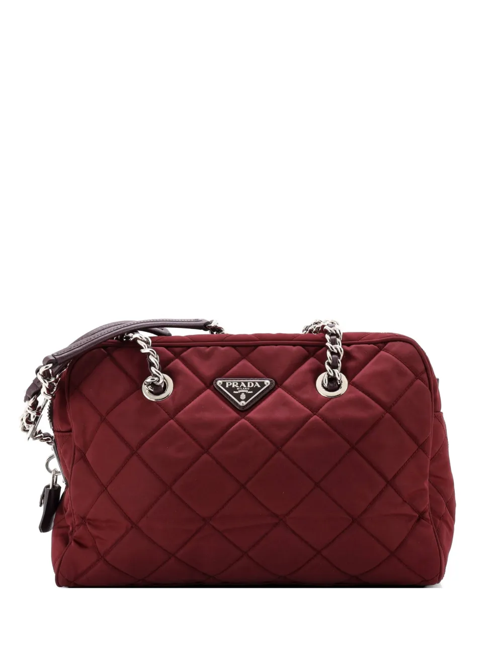 Prada Pre-Owned Chain Quilted Tessuto Medium shoulder bag - Rosso