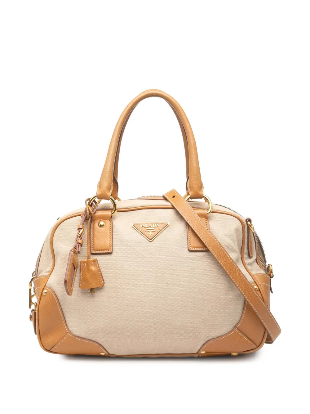 Prada Pre-Owned 2010-2026 Cinghiale Trimmed Canapa satchel - Marrone