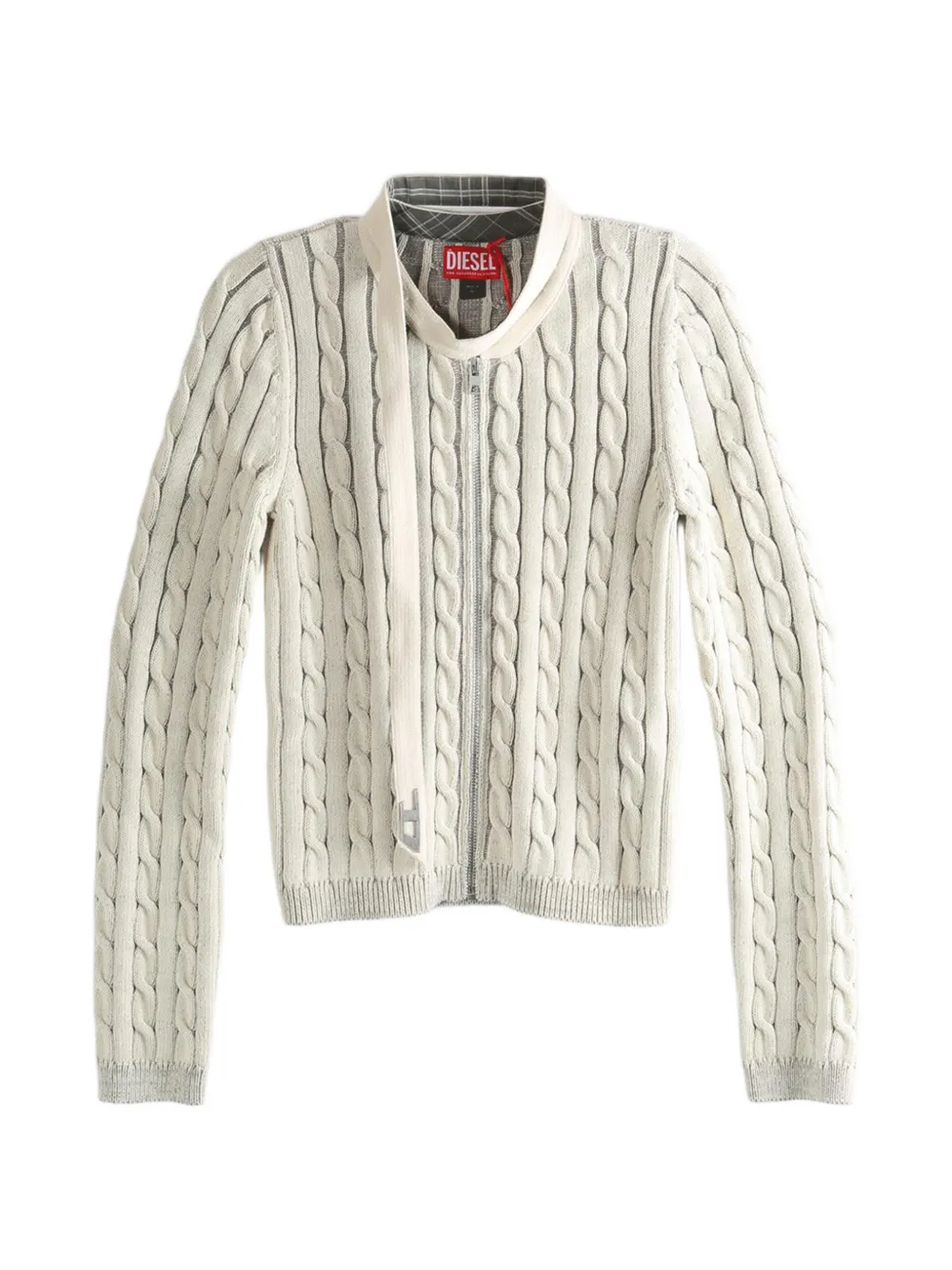 Diesel Cable-knit Zip Cardigan In Neutral