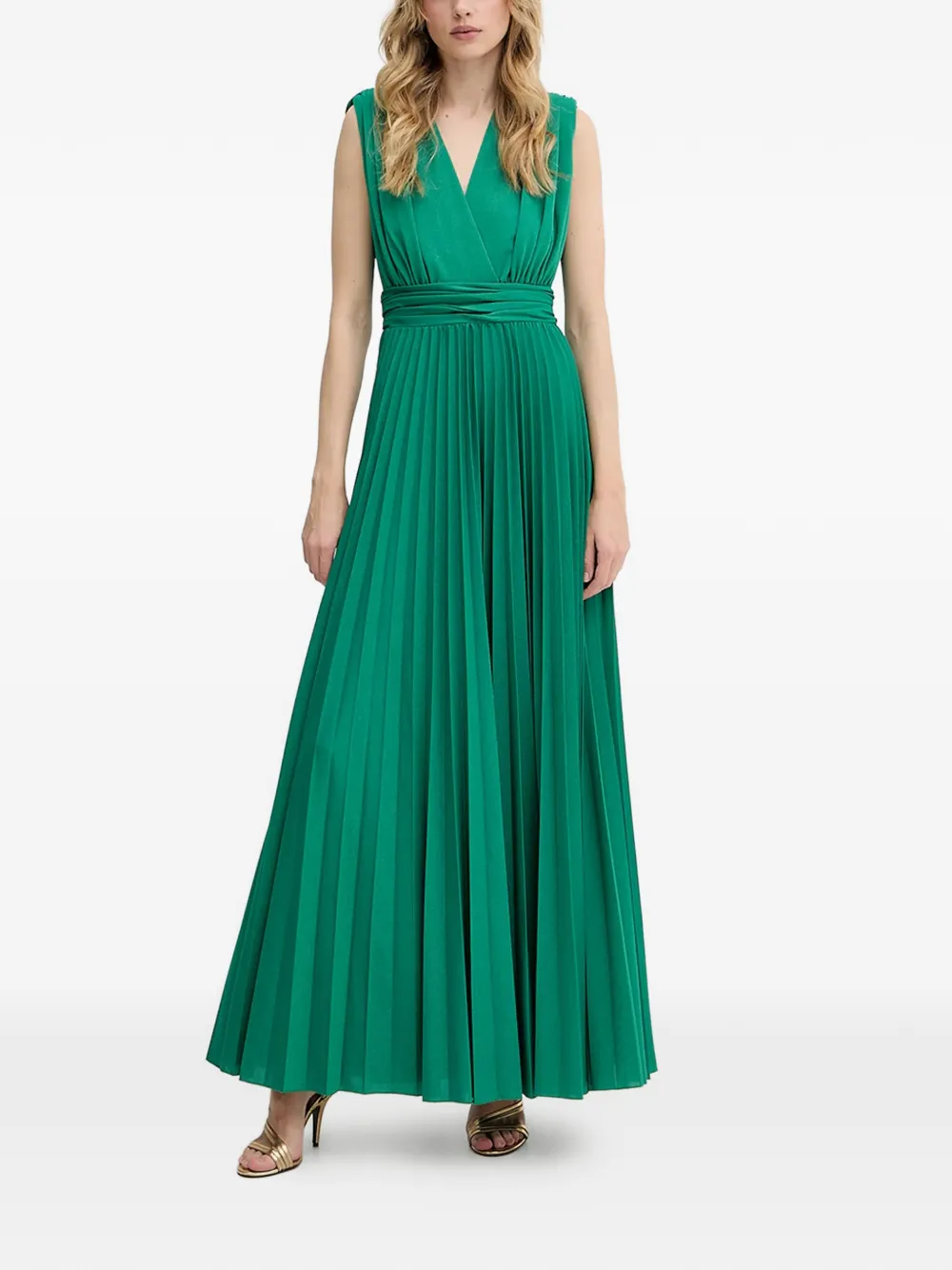 Morgan pleated V-neck maxi dress - Verde