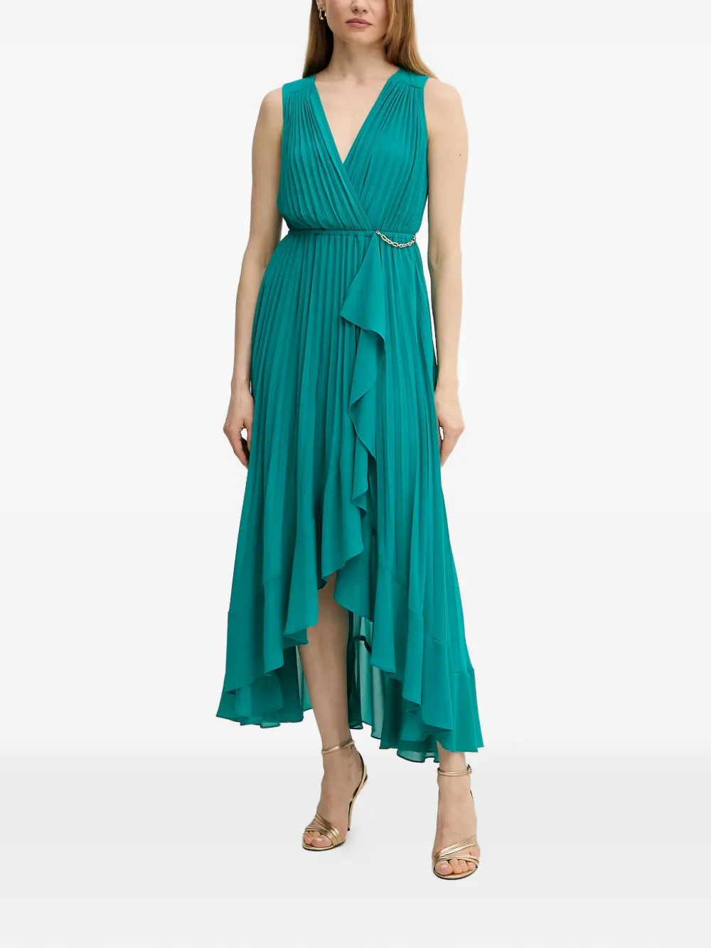 Morgan pleated V-neck midi dress - Verde