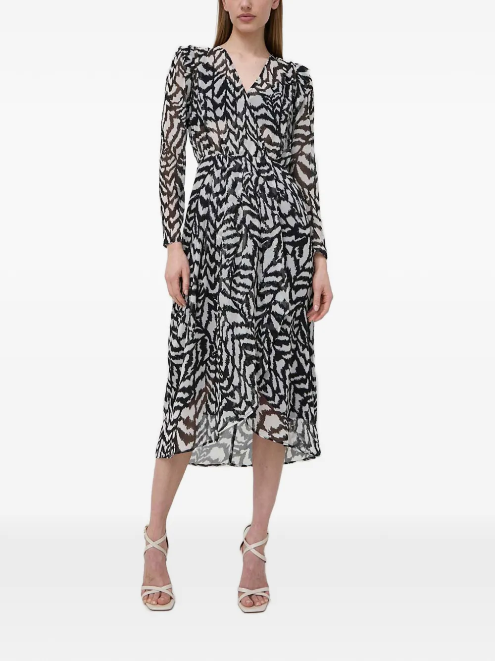 Morgan long-sleeve printed midi dress - Nero