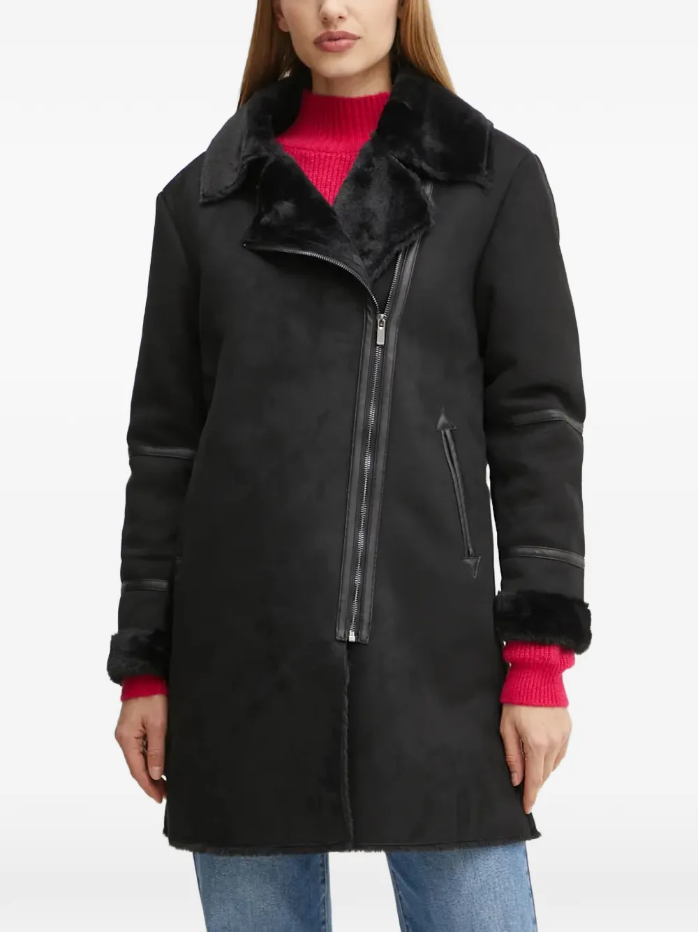 Morgan faux-fur trim coat - Black