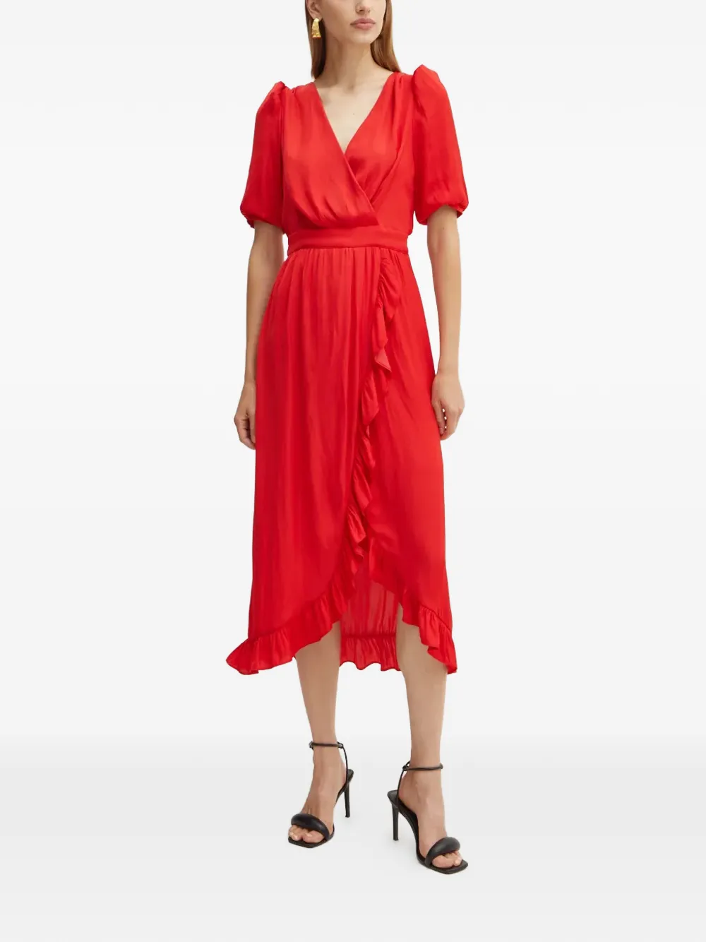 Morgan asymmetrical-hem V-neck midi dress - Rosso