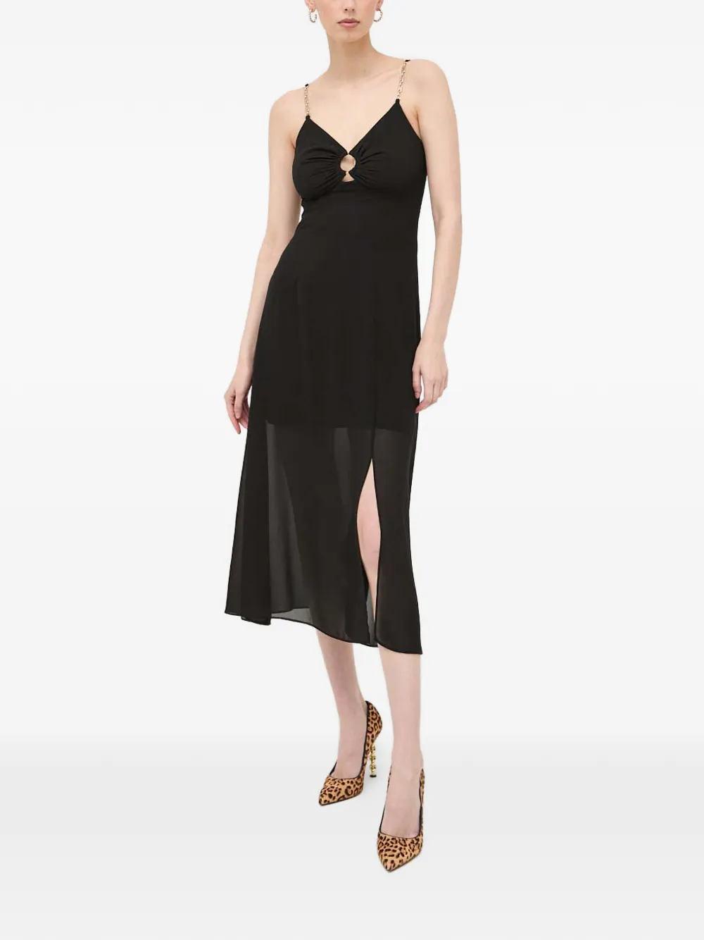 Morgan chain-strap split midi dress - Nero