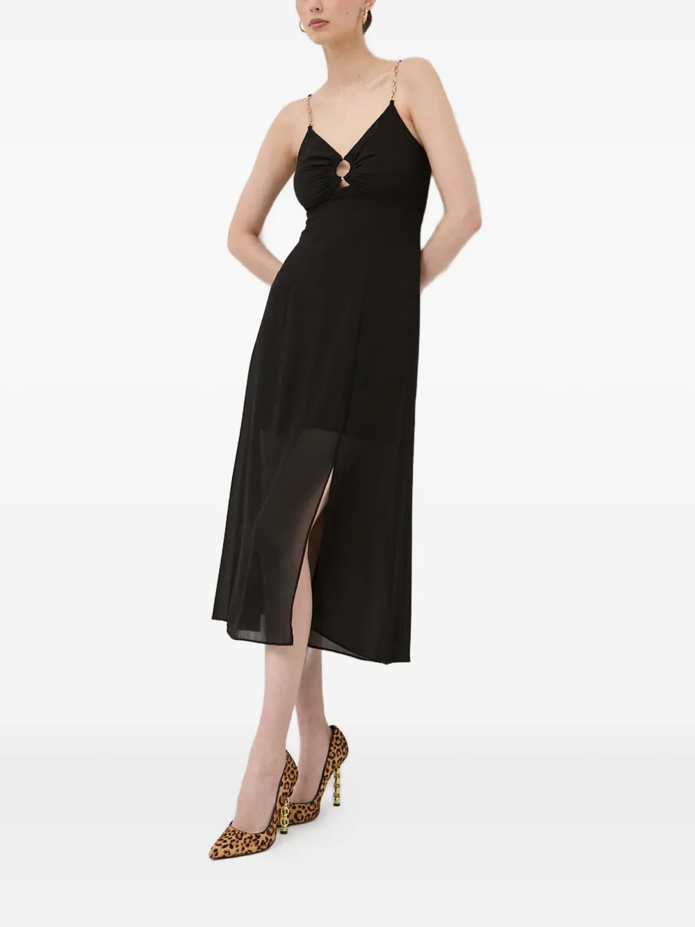 Chain-Strap Split Midi Dress