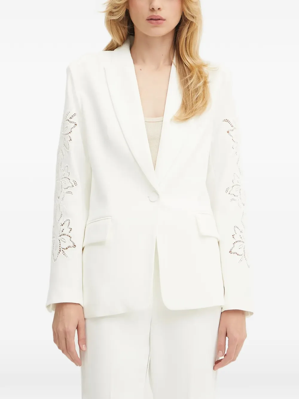 Morgan floral-embroidered blazer - Bianco