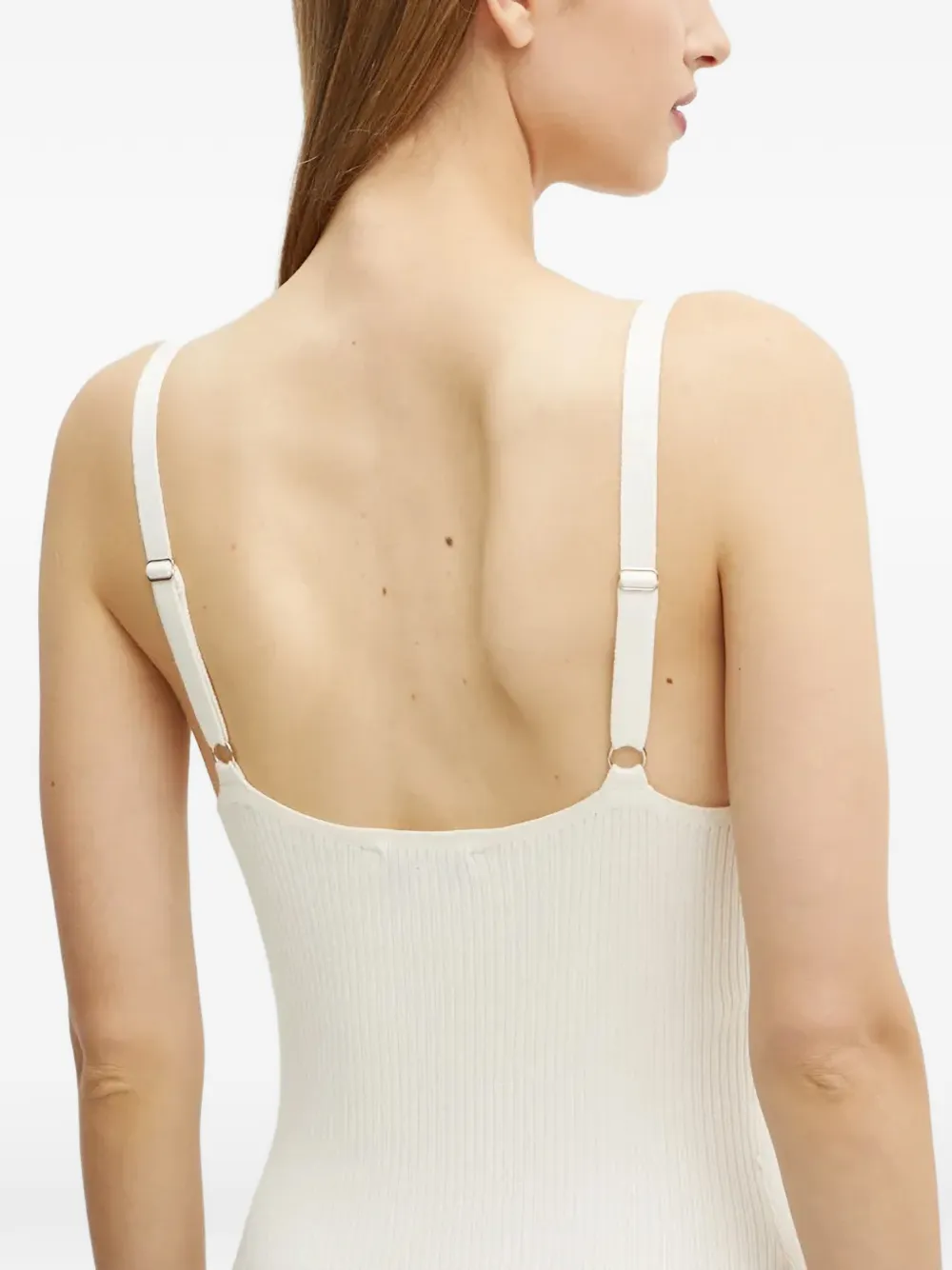 Morgan Geribbelde midi-jurk met split Beige