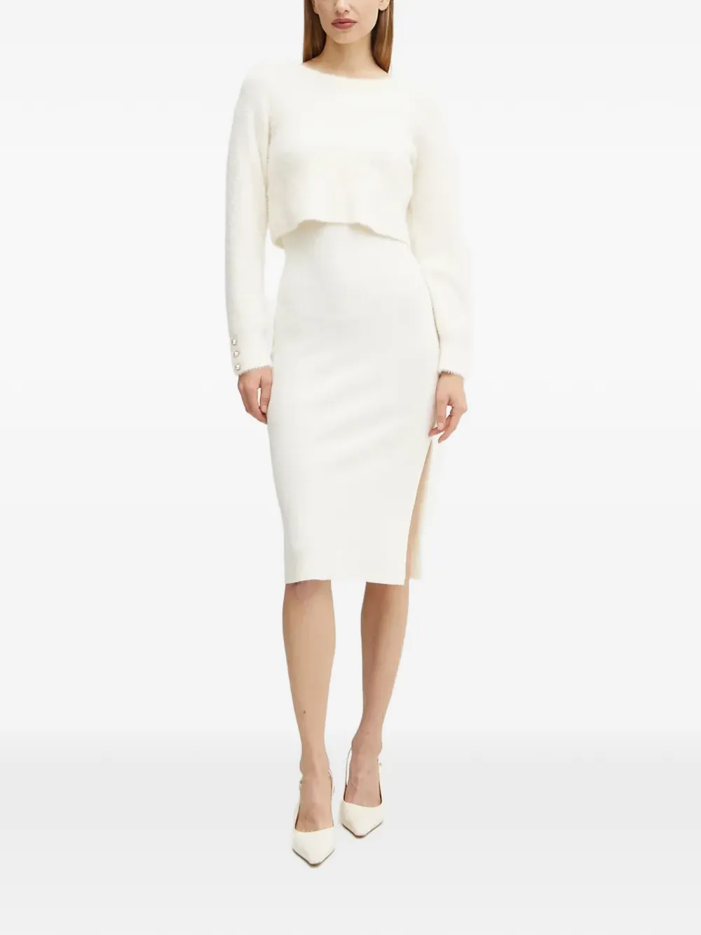 Morgan split ribbed midi dress - Toni neutri