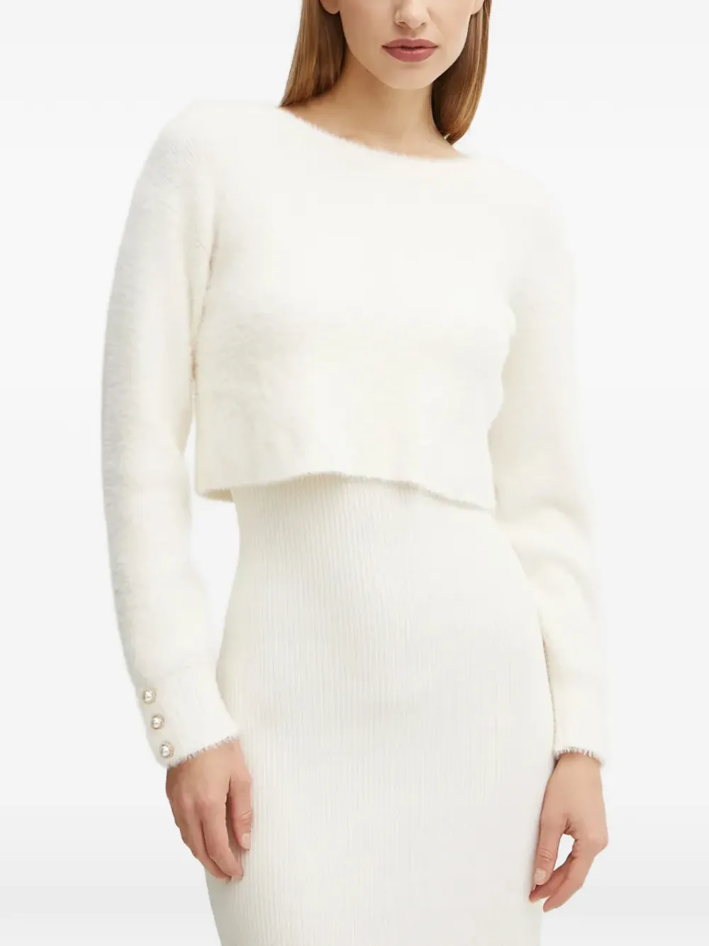 Morgan Geribbelde midi-jurk met split Beige