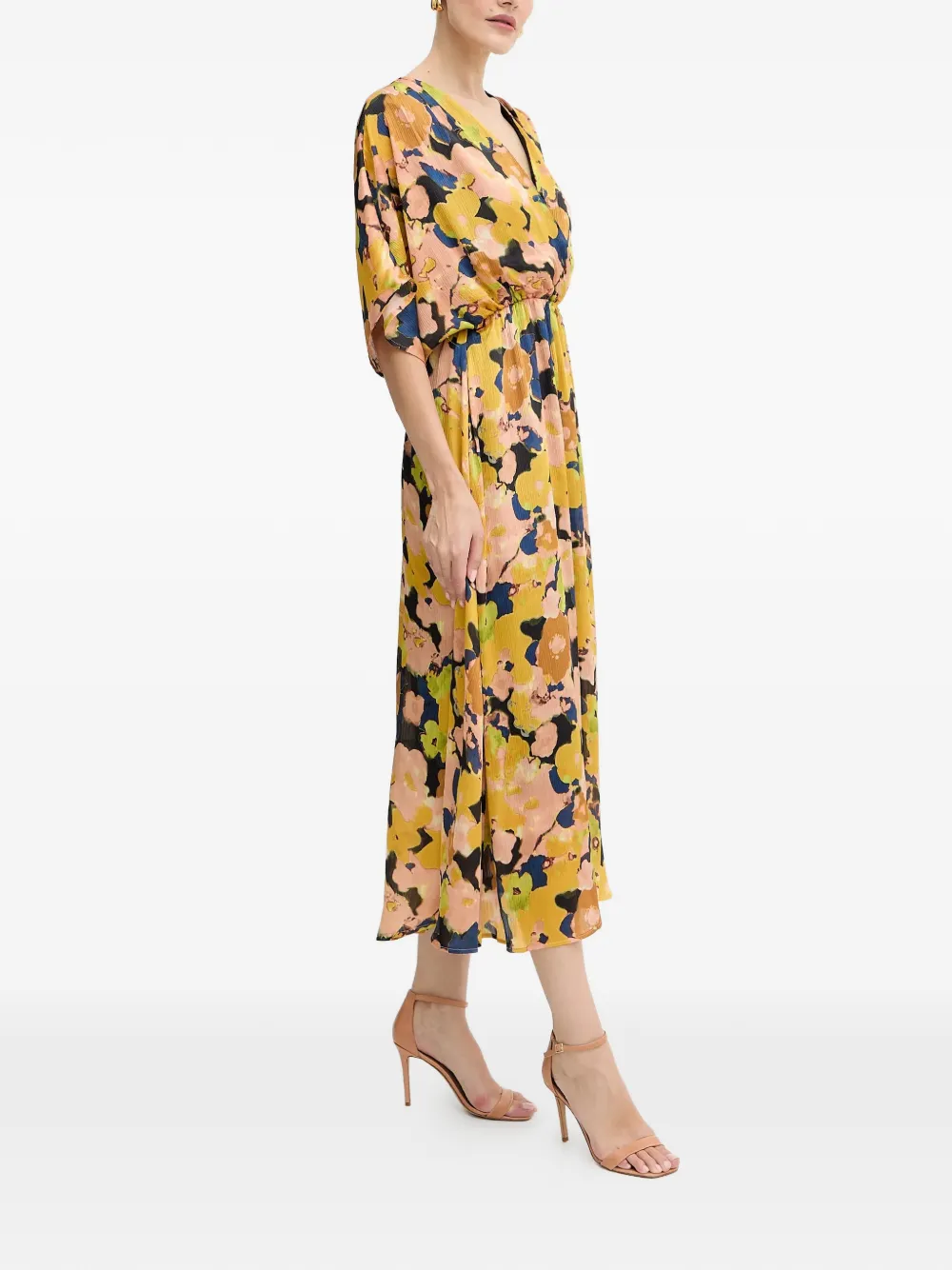 Floral-Patterned V-Neck Midi Dress