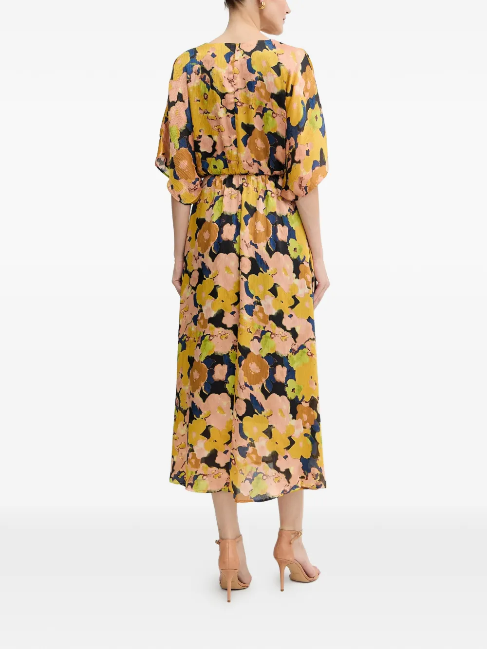 Floral-Patterned V-Neck Midi Dress