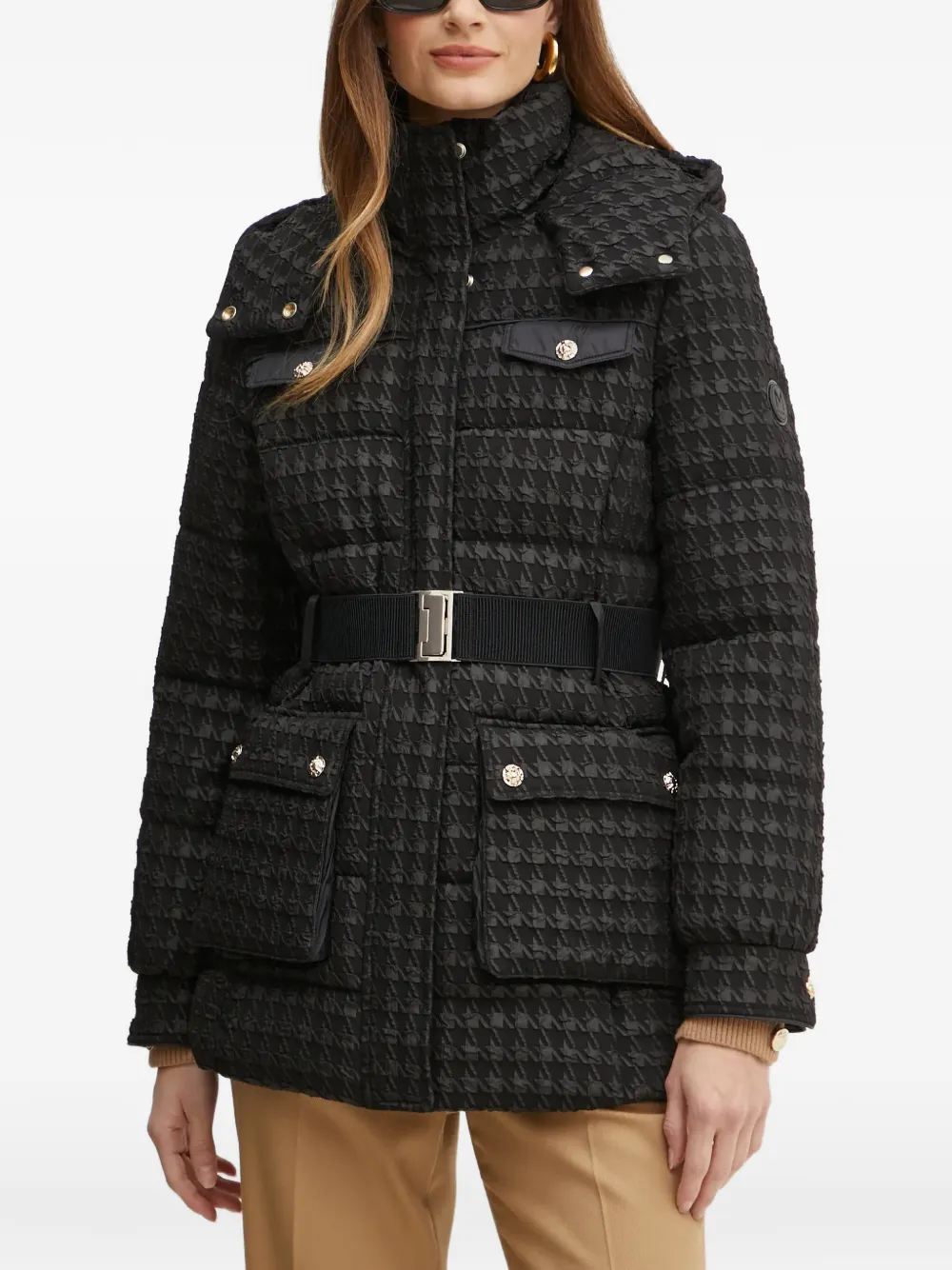 Morgan houndstooth belted jacket - Black
