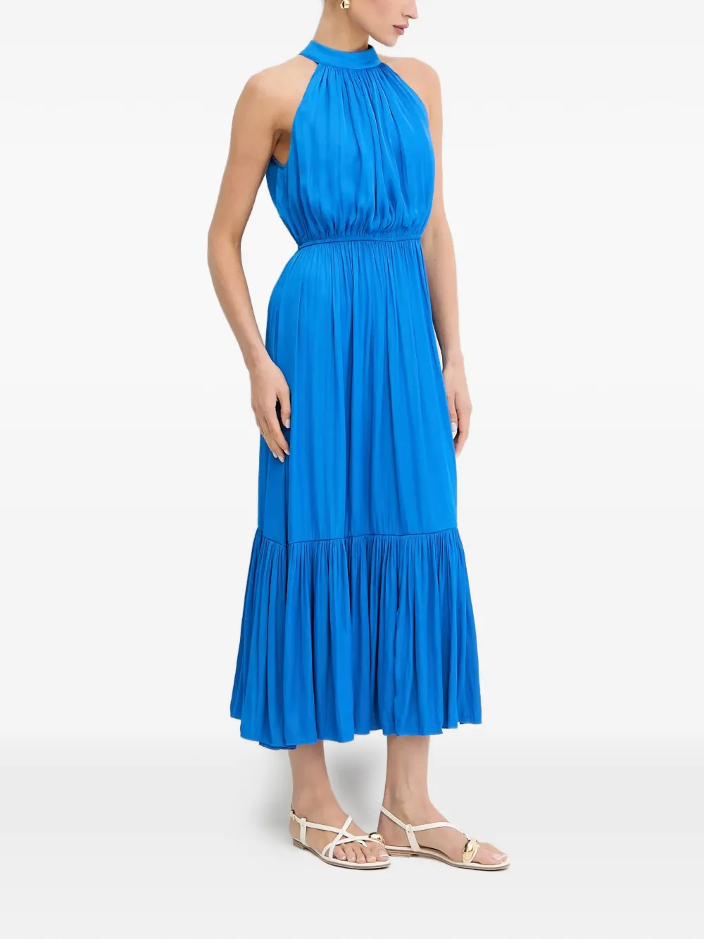 Morgan Midi-jurk met halternek en ruches Blauw