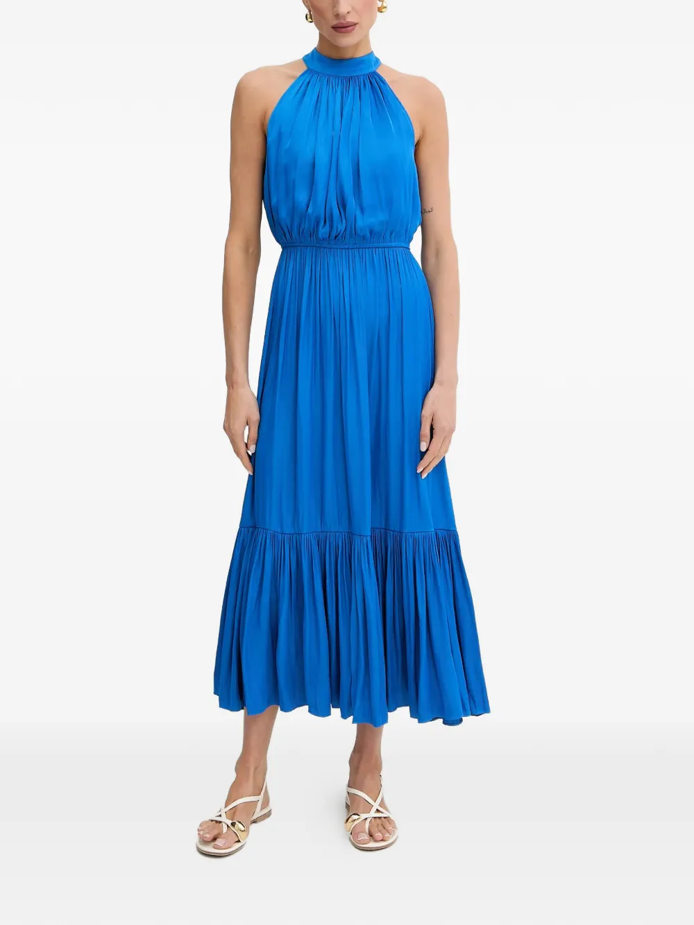 Morgan halter-neck ruffled midi dress - Blu