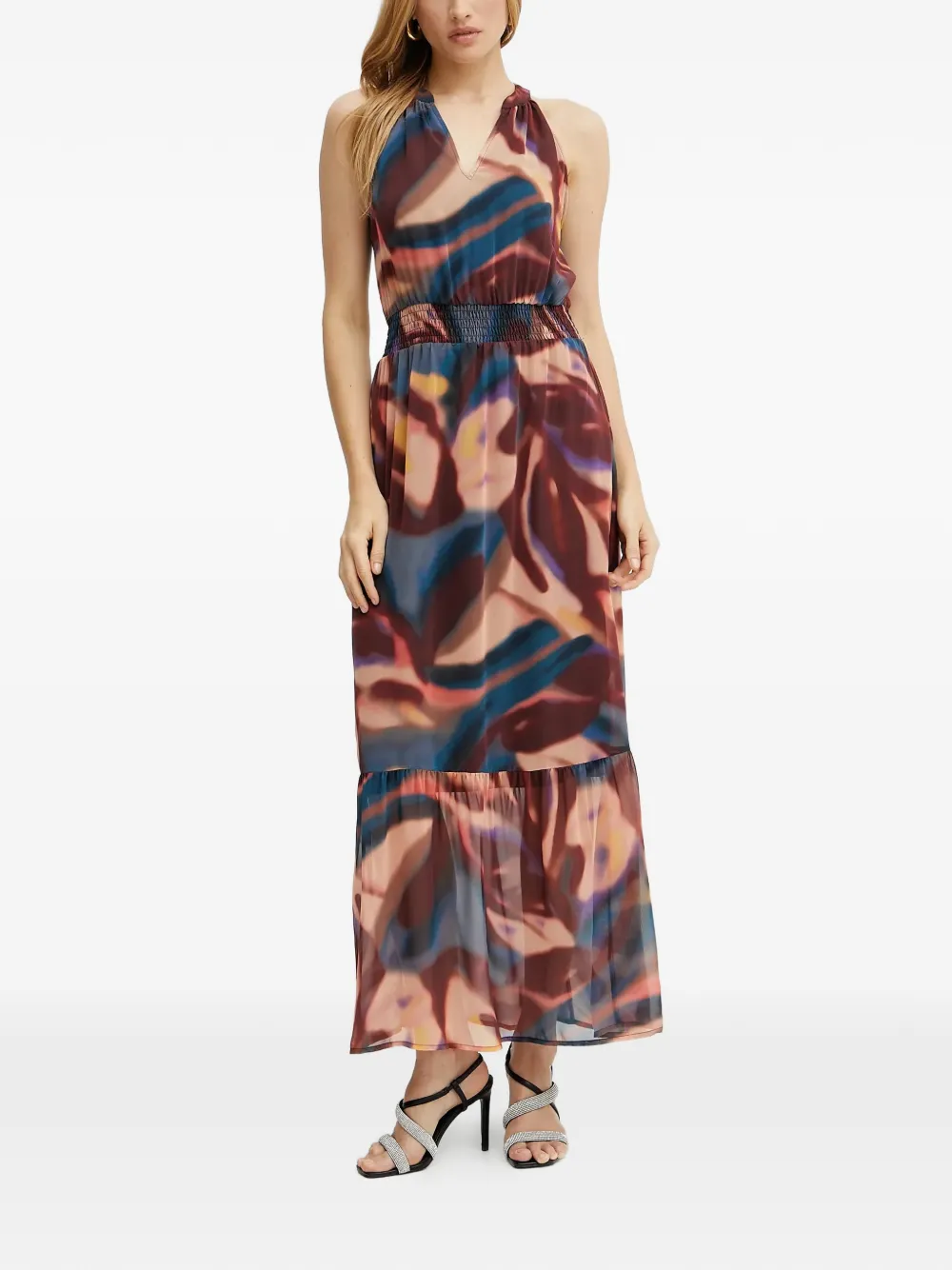 Morgan abstract halterneck midi dress - Marrone