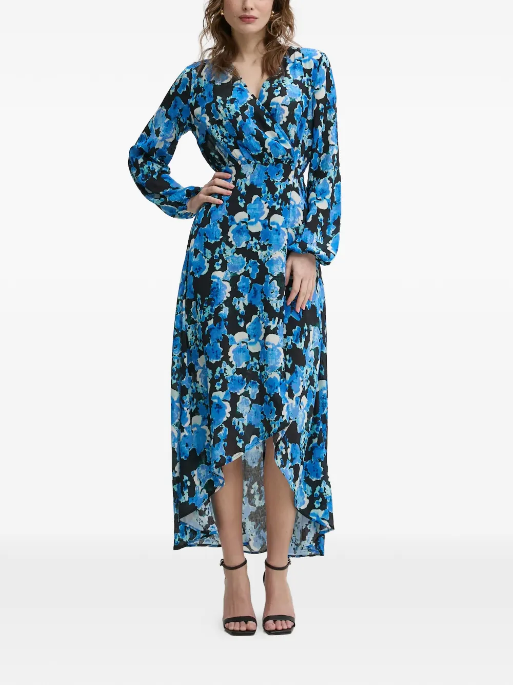 Morgan floral-patterned V-neck midi dress - Blu