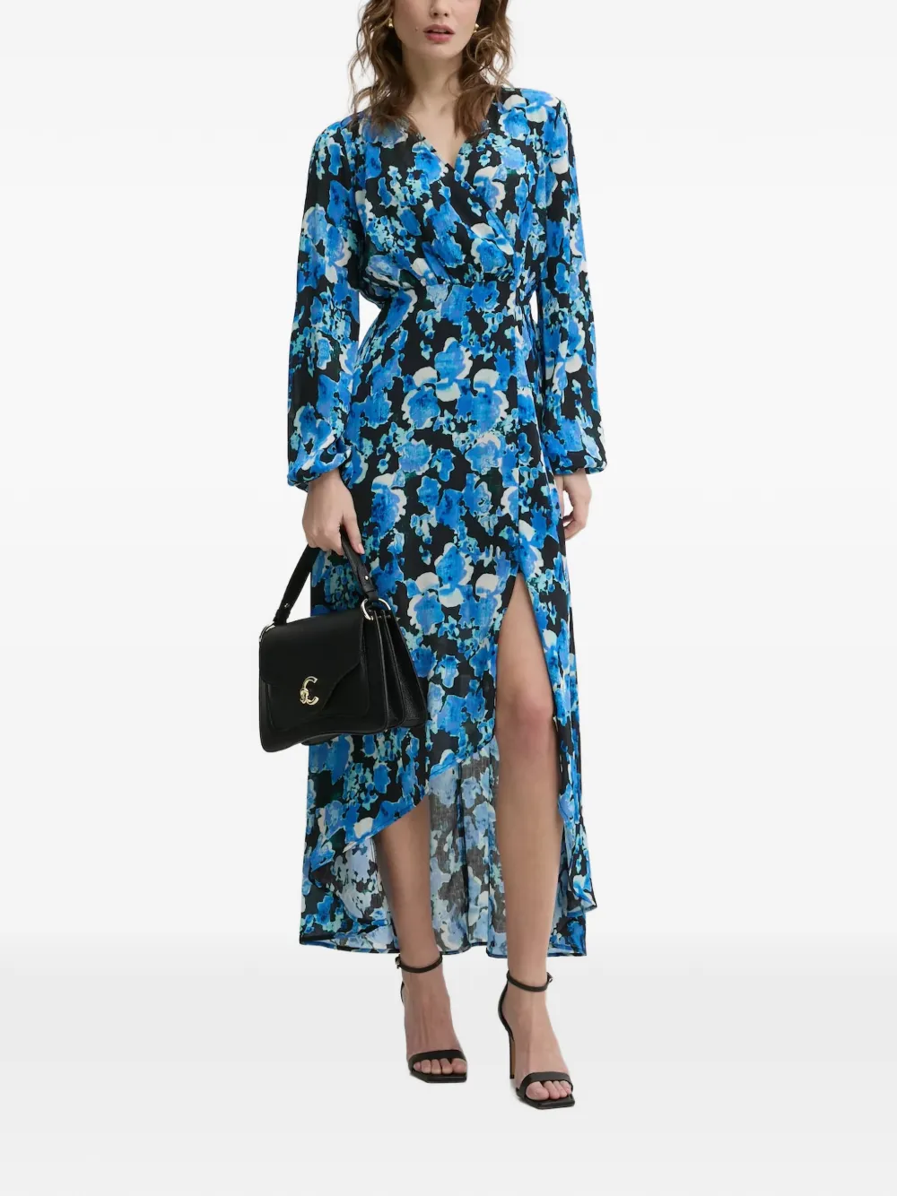 Morgan Midi-jurk met bloemenpatroon en V-hals Blauw
