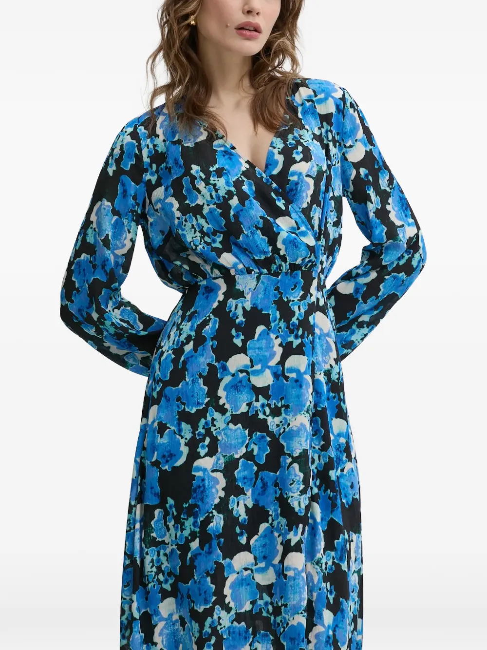 Morgan Midi-jurk met bloemenpatroon en V-hals Blauw
