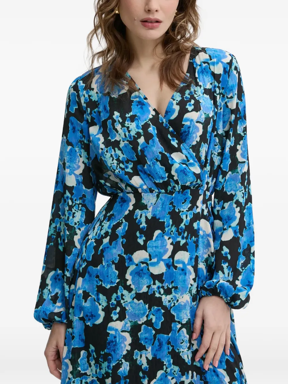 Morgan Midi-jurk met bloemenpatroon en V-hals Blauw