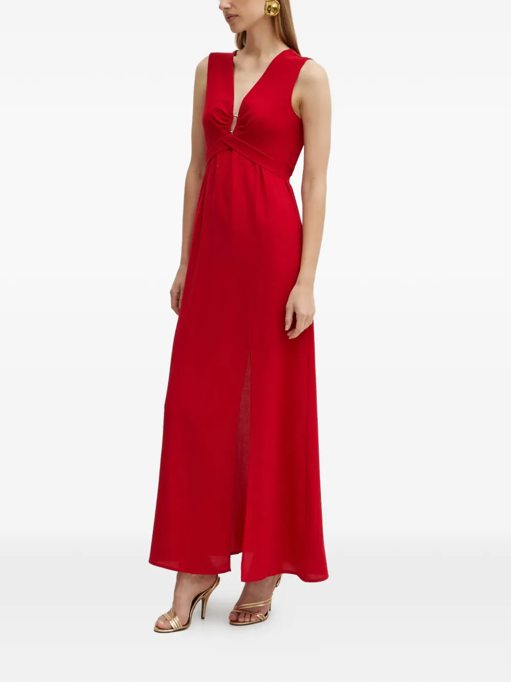  Morgan V-neck Side-slit Maxi Dress - Red 