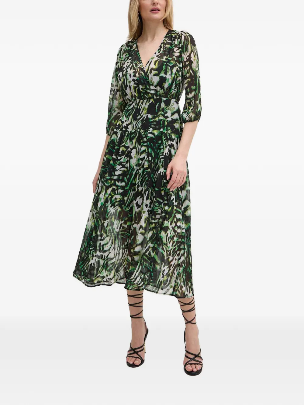 Morgan V-neck gathered midi dress - Nero