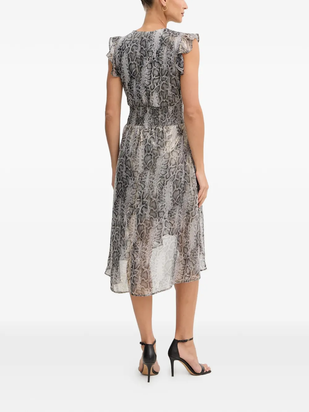 Ruffled Reptile-Print Midi Dress