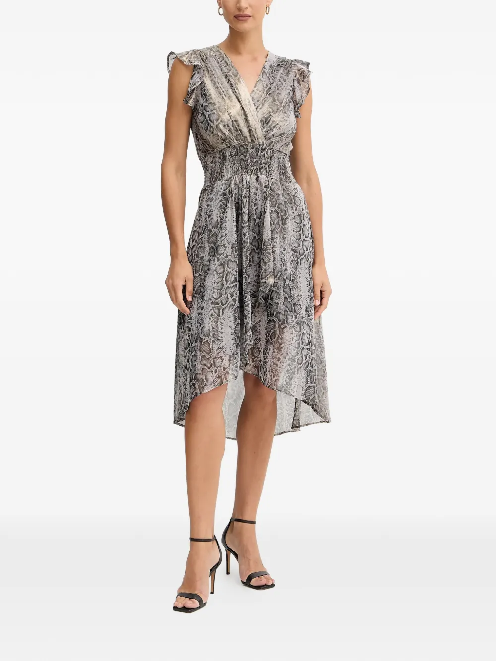 Morgan ruffled reptile-print midi dress - Grigio