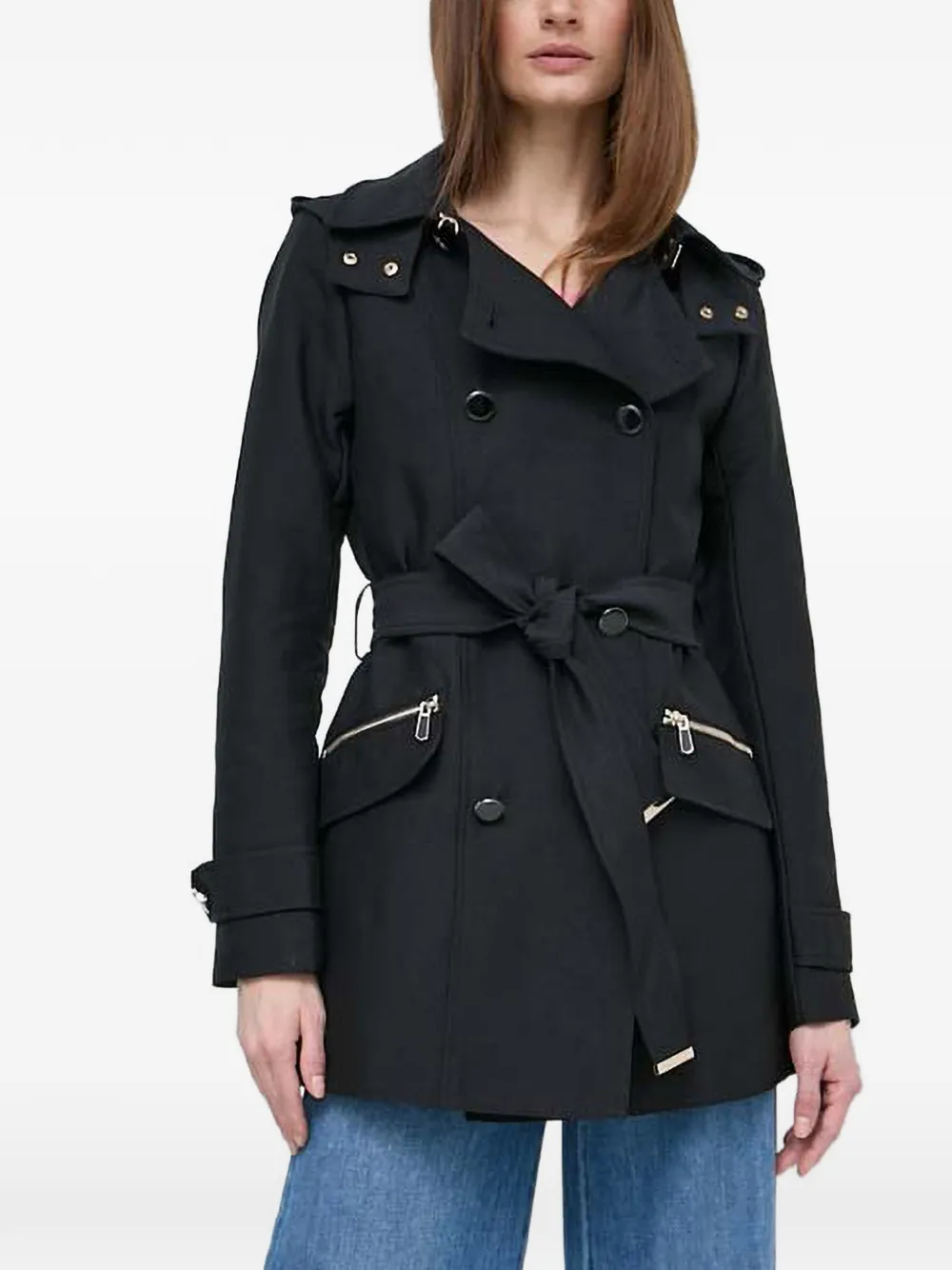 Morgan hooded belted coat - Black